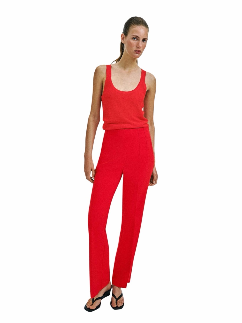 ZARA Red High Waist Flare Trousers Pants NWT XS